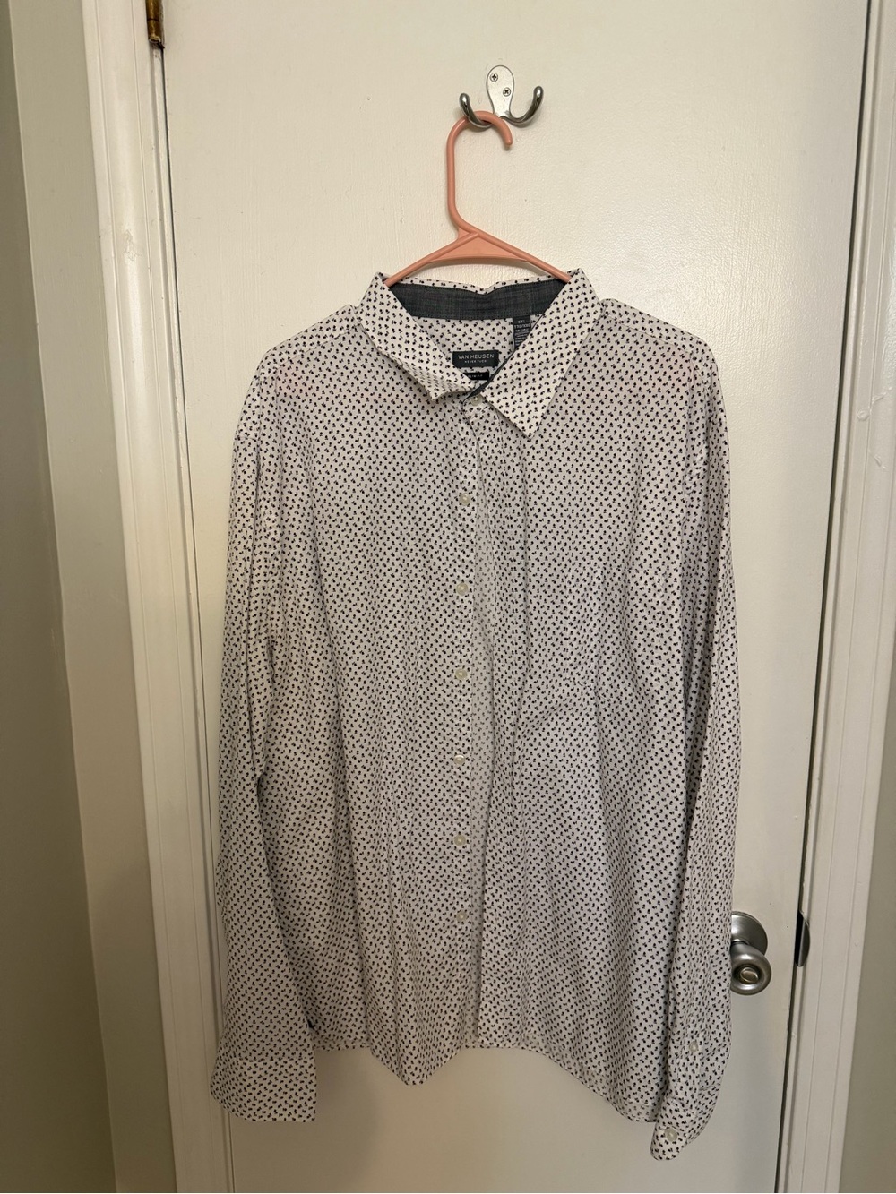 Van Heusen White Button-Up Shirt Jacket with Black Micro Dot Print